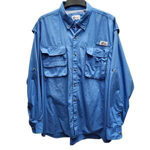 World Wide Sportsman Fishing Shirt Mens 2XL Blue Vented Back Roll Tab Sleeves
